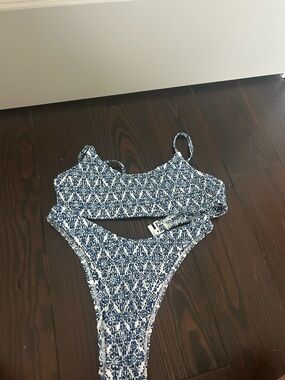 Blue and White Printed Two-Piece Bikini